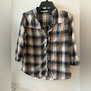 Plaid Ladies Shirt with Ruffle Detail